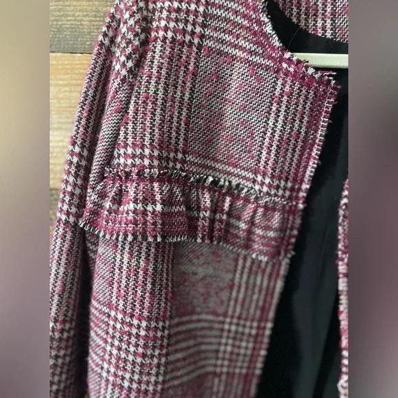 Plaid Ruffle Trim Blazer Jacket Pink Black and White Plaid Size M (Pleione) - Picture 7 of 16